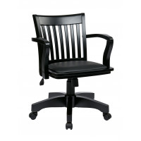 OSP Home Furnishings 108BLK-3 Deluxe Wood Bankers Chair with Vinyl Padded Seat in Black Finish and Black Vinyl Fabric